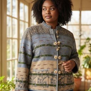 Vintage Women's Multicolor Southwest Plant Tapestry Jacket in size large